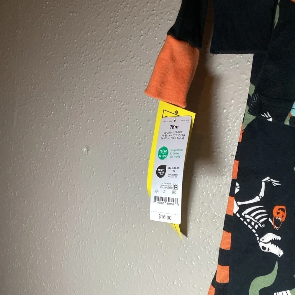 Carter's Halloween Dinosaur 4 Piece Pajamas - NWT
